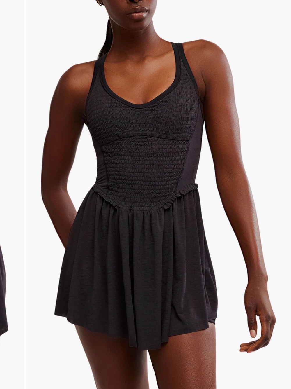 Free People Black Mini Dress with Smocked Bodice
